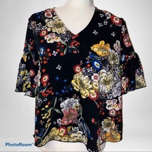 CATHERINE MALANDRINO BLACK FLORAL TOP XS